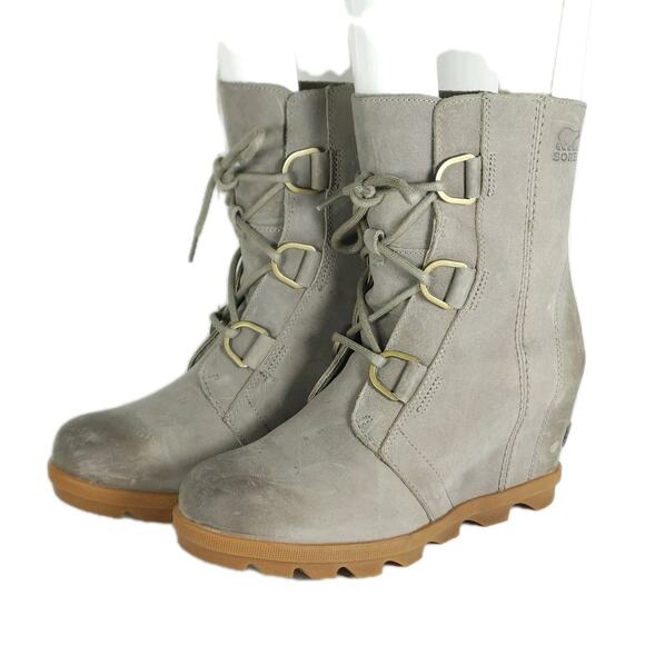Sorel Women's Joan of Arcti II US8 Gray Leather Lace Up Wedge Mid-Calf Boots - Picture 1 of 16